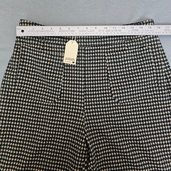 JODIFL Wide Leg Pants Houndstooth Green Cream Cropped L Elasic Waist Pull On NEW - Picture 10 of 13